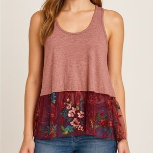 NWT Umgee Mauve and Burgundy Floral Embroidered Tank Top Bohemian Size Small